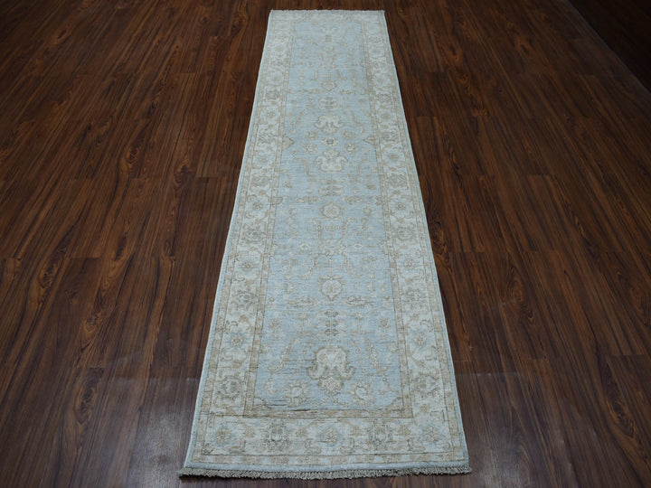2'7" x 9'9" New Hand Knotted Grey Wool Runner Oriental Rug - MOA10251642