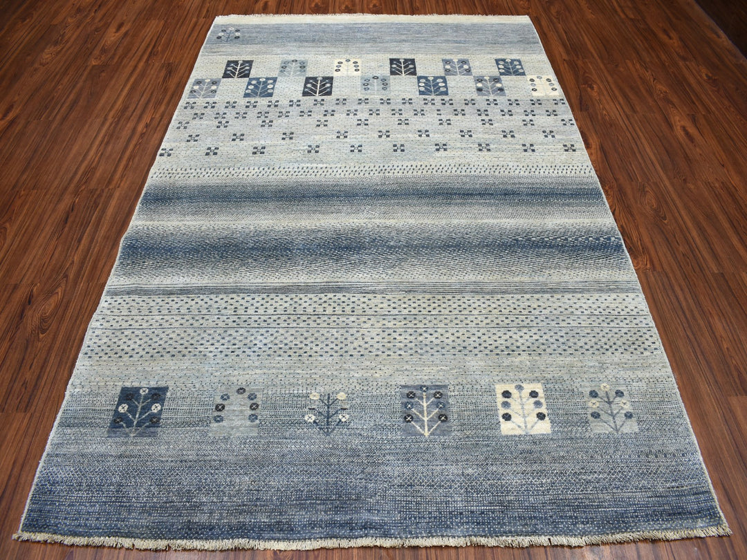 5'10" x 8'6" New Hand Knotted Blue Wool Rectangle Oriental Rug - MOA10251656