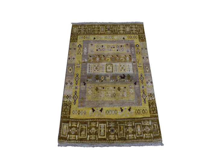 2'8" x 3'9" New Hand Knotted Yellow Wool Rectangle Oriental Rug - MOA10251823