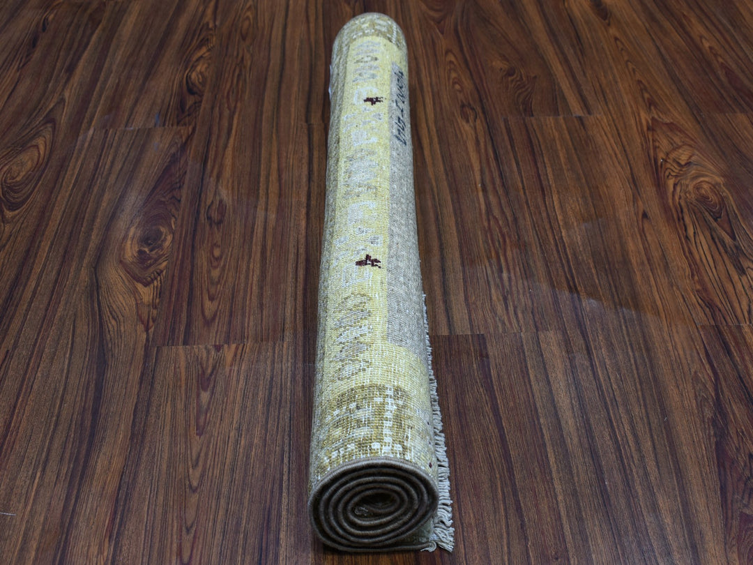 2'8" x 3'9" New Hand Knotted Yellow Wool Rectangle Oriental Rug - MOA10251823