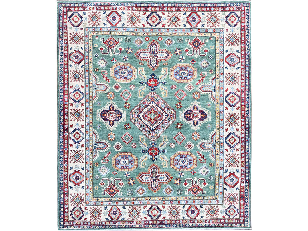 7'11" x 9'7" New Hand Knotted Green Wool Rectangle Oriental Rug - MOA102524