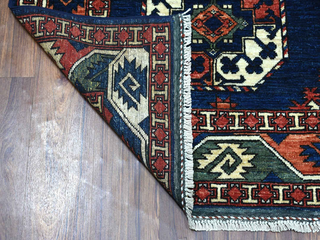 5'1" x 6'8" New Hand Knotted Blue Wool Rectangle Oriental Rug - MOA10253003