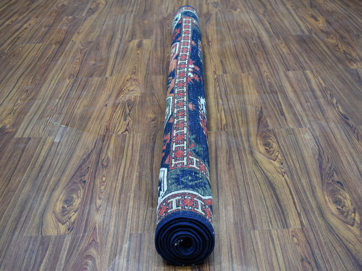 5'1" x 6'8" New Hand Knotted Blue Wool Rectangle Oriental Rug - MOA10253003