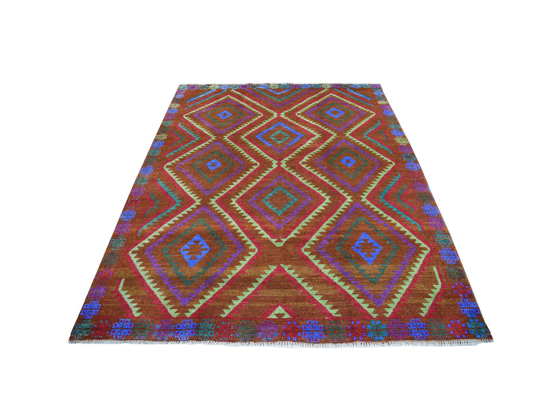 6'1" x 7'8" New Hand Knotted Multicolored Wool Rectangle Oriental Rug - MOA10253150