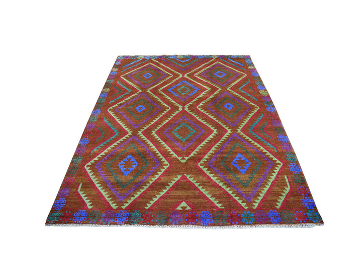 6'1" x 7'8" New Hand Knotted Multicolored Wool Rectangle Oriental Rug - MOA10253150