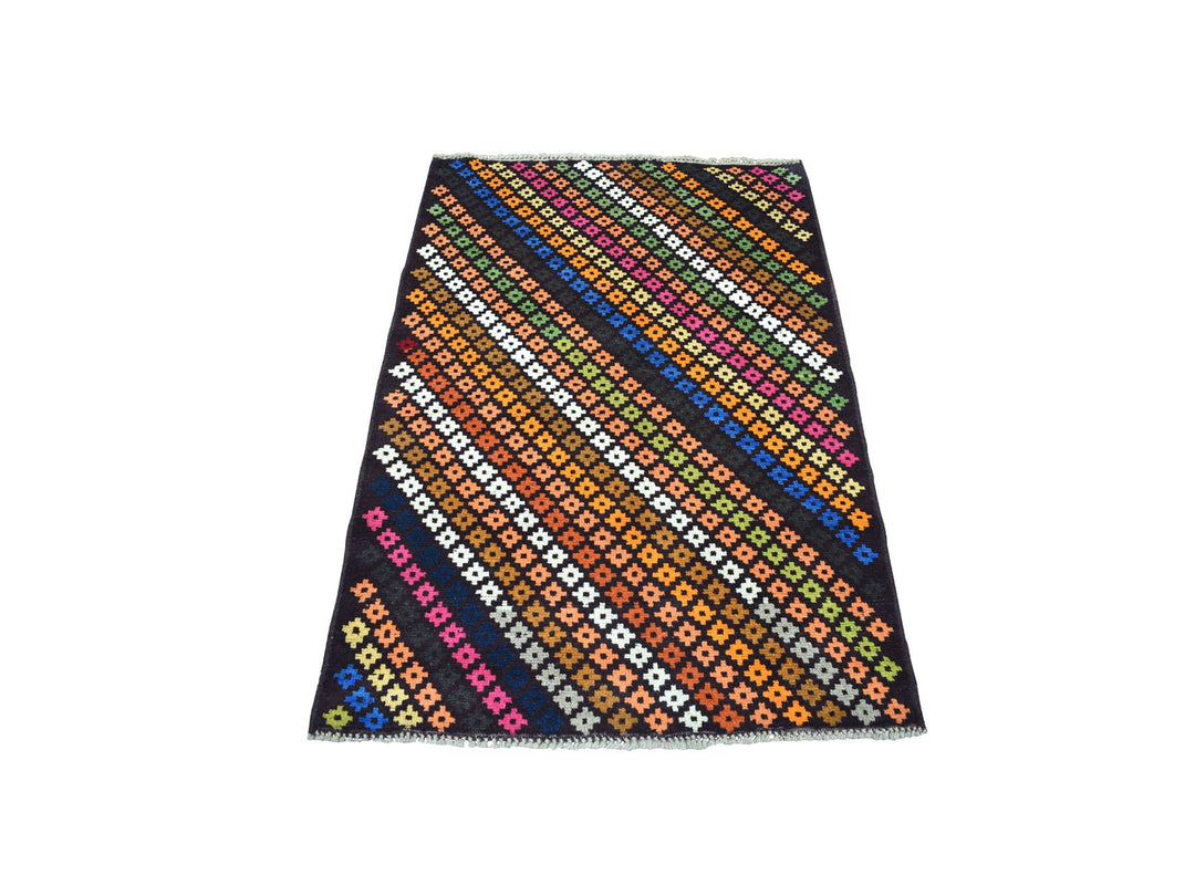 3'5" x 4'10" New Hand Knotted Black Wool Rectangle Oriental Rug - MOA10253174