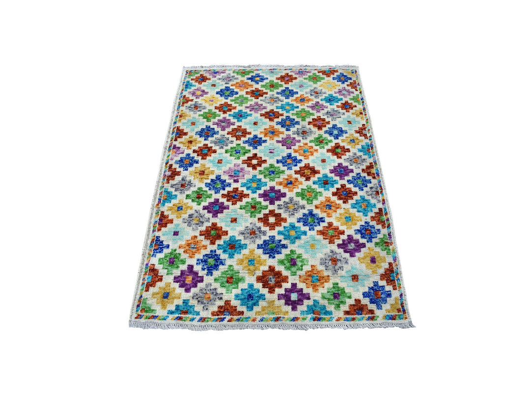 3'6" x 4'10" New Hand Knotted Ivory Wool Rectangle Oriental Rug - MOA10253176