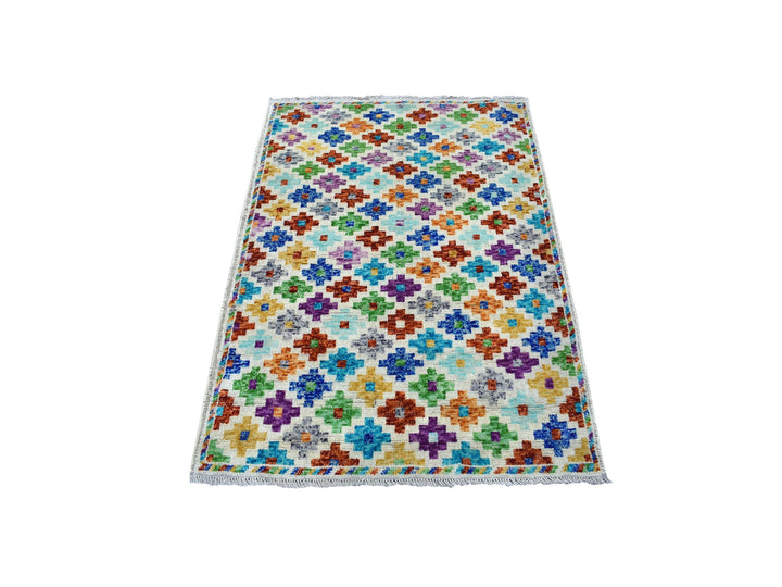 3'6" x 4'10" New Hand Knotted Ivory Wool Rectangle Oriental Rug - MOA10253176