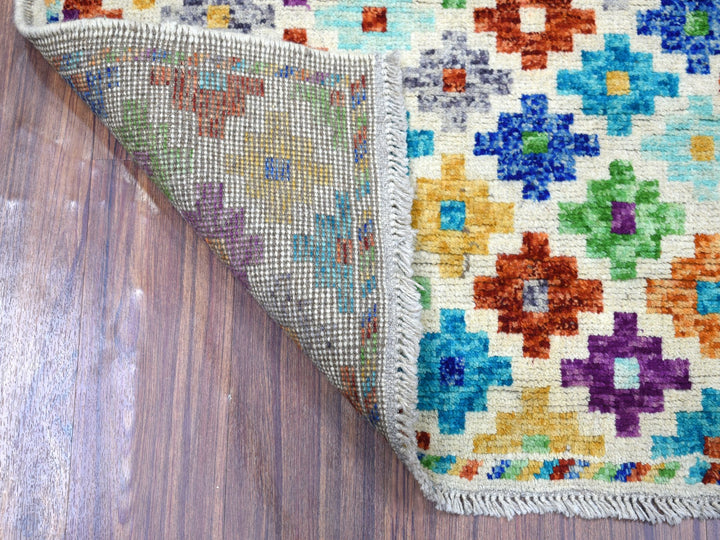 3'6" x 4'10" New Hand Knotted Ivory Wool Rectangle Oriental Rug - MOA10253176