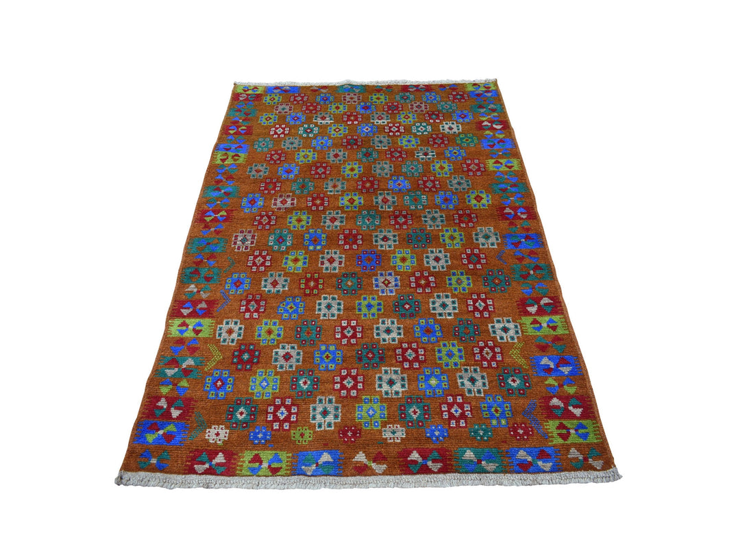 4'1" x 5'9" New Hand Knotted Multicolored Wool Rectangle Oriental Rug - MOA10253185