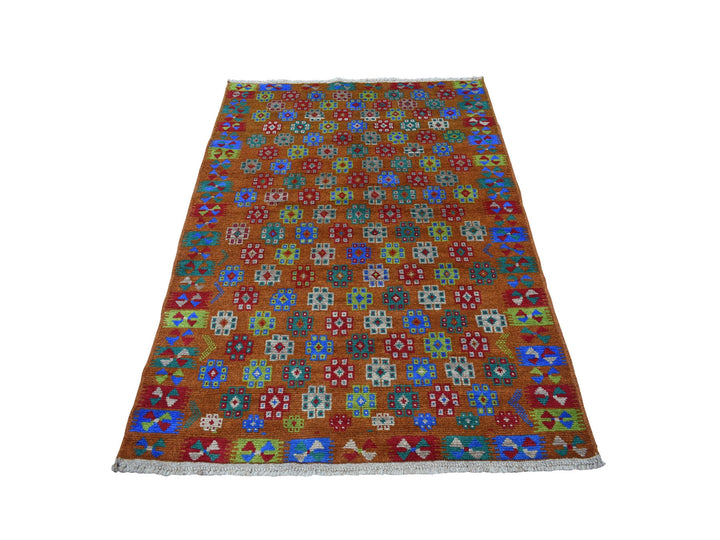 4'1" x 5'9" New Hand Knotted Multicolored Wool Rectangle Oriental Rug - MOA10253185