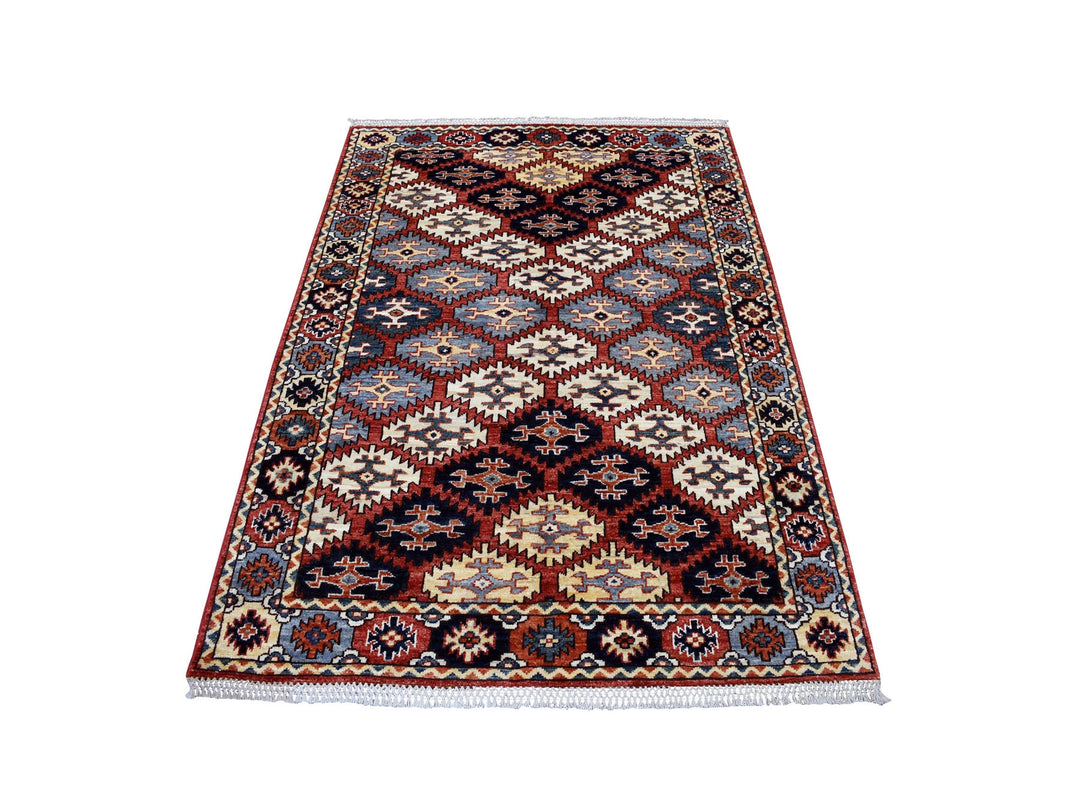 4'0" x 6'0" New Hand Knotted Red Wool Rectangle Oriental Rug - MOA10253193