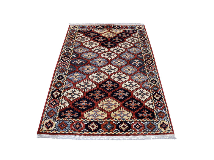 4'0" x 6'0" New Hand Knotted Red Wool Rectangle Oriental Rug - MOA10253193