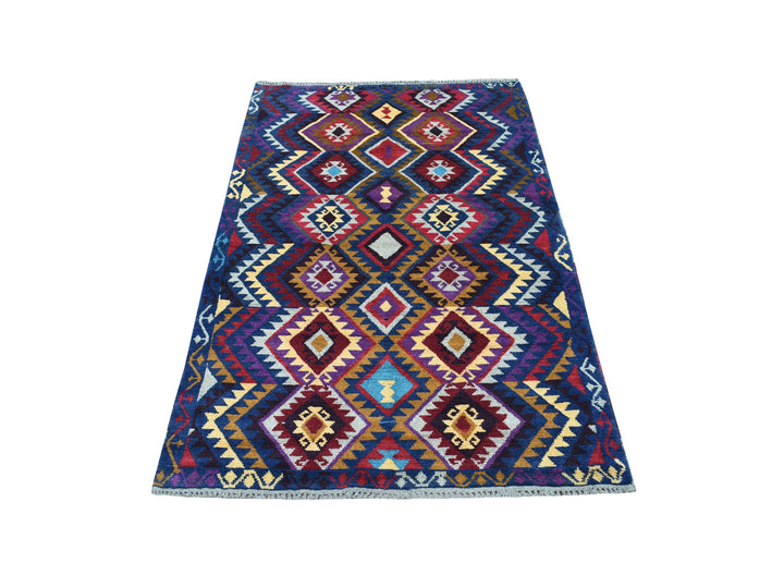 3'8" x 5'7" New Hand Knotted Blue Wool Rectangle Oriental Rug - MOA10253276