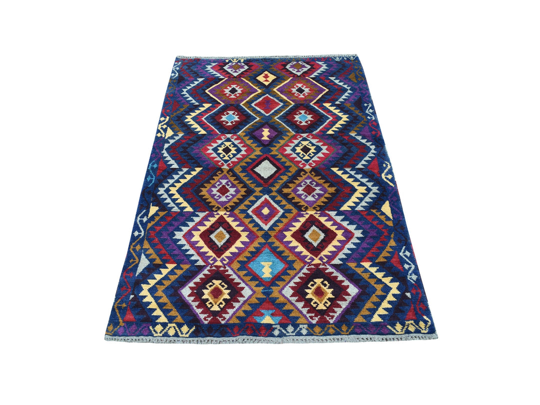 3'8" x 5'7" New Hand Knotted Blue Wool Rectangle Oriental Rug - MOA10253276