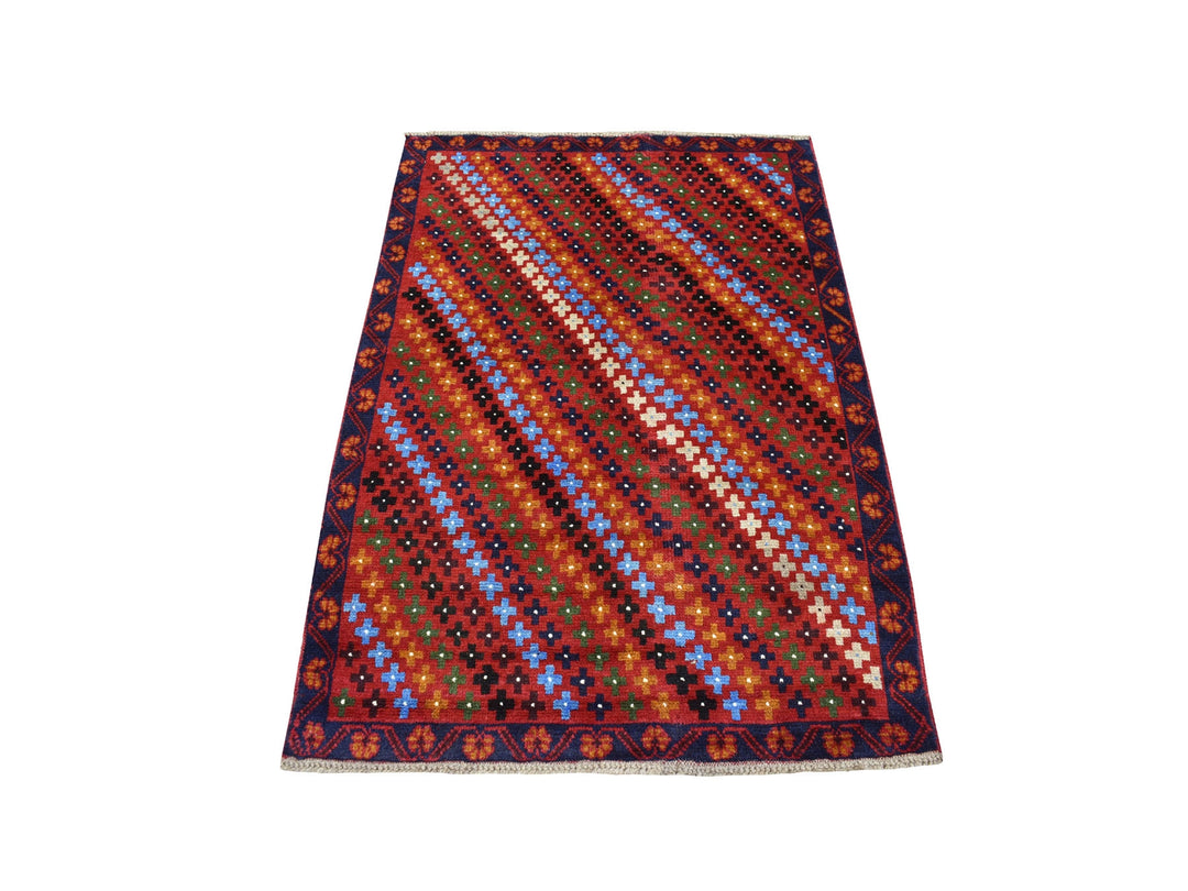 3'5" x 5'0" New Hand Knotted Red Wool Rectangle Oriental Rug - MOA10253283