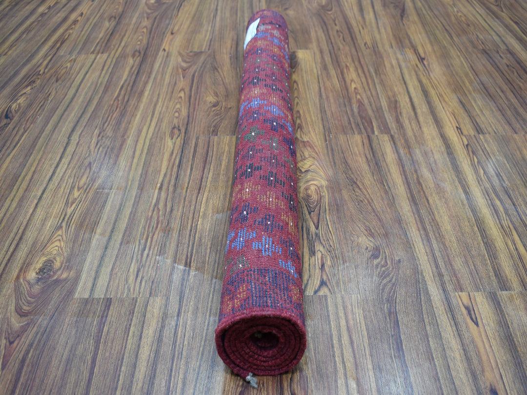 3'5" x 5'0" New Hand Knotted Red Wool Rectangle Oriental Rug - MOA10253283