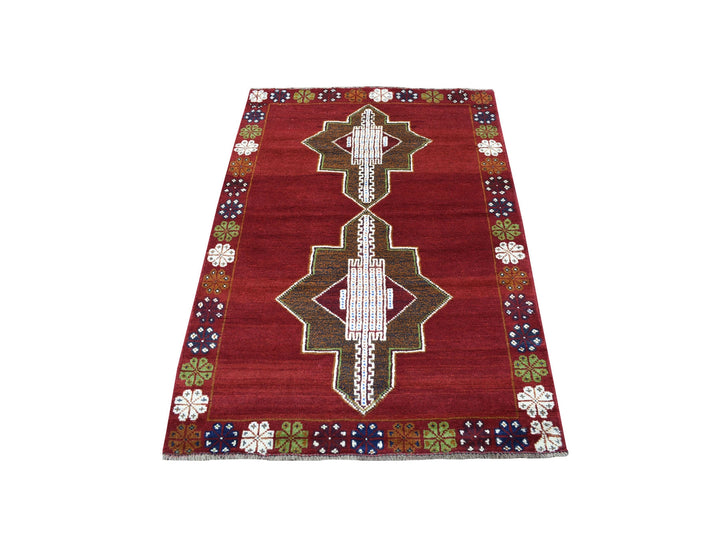 3'7" x 4'10" New Hand Knotted Red Wool Rectangle Oriental Rug - MOA10253285