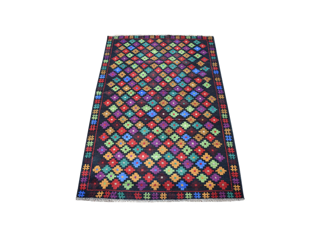 3'5" x 5'0" New Hand Knotted Black Wool Rectangle Oriental Rug - MOA10253291