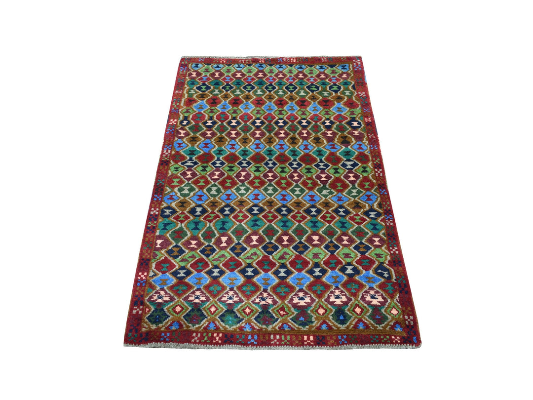 3'3" x 5'0" New Hand Knotted Red Wool Rectangle Oriental Rug - MOA10253292