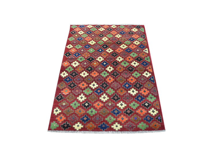 3'1" x 4'10" New Hand Knotted Red Wool Rectangle Oriental Rug - MOA10253299