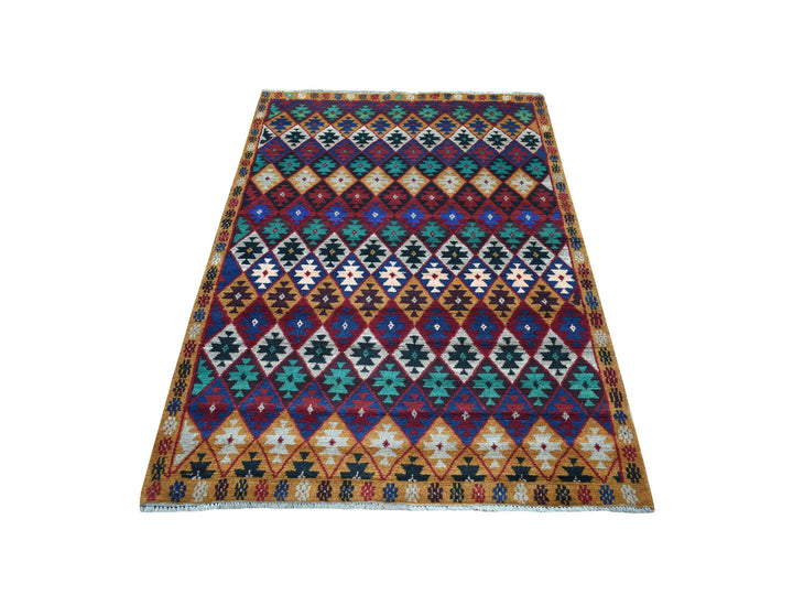 4'1" x 5'9" New Hand Knotted Red Wool Rectangle Oriental Rug - MOA10253307