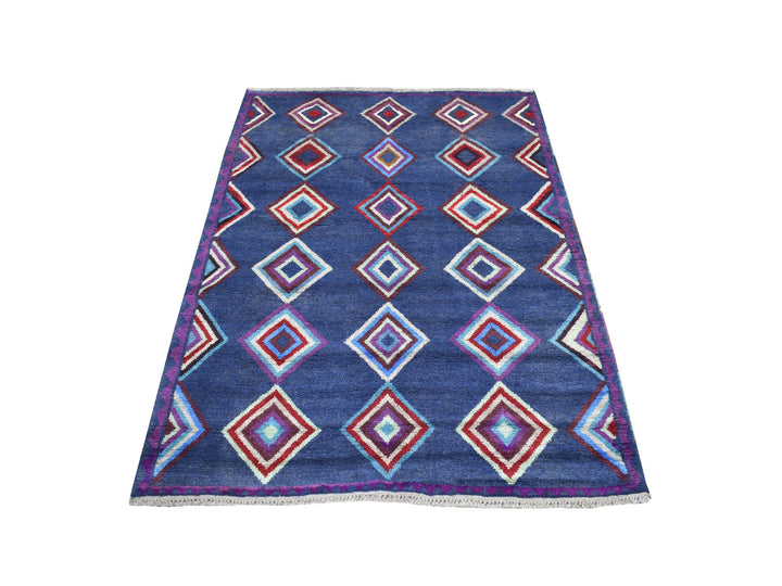 4'2" x 5'7" New Hand Knotted Blue Wool Rectangle Oriental Rug - MOA10253309