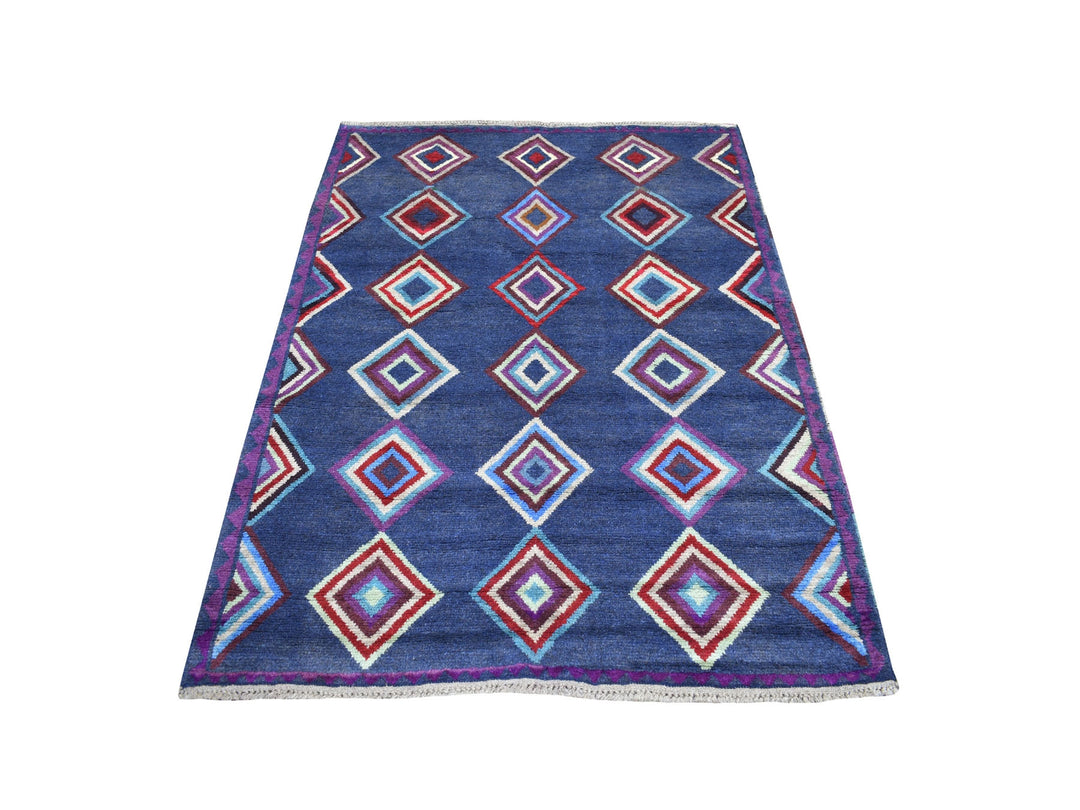 4'2" x 5'7" New Hand Knotted Blue Wool Rectangle Oriental Rug - MOA10253309