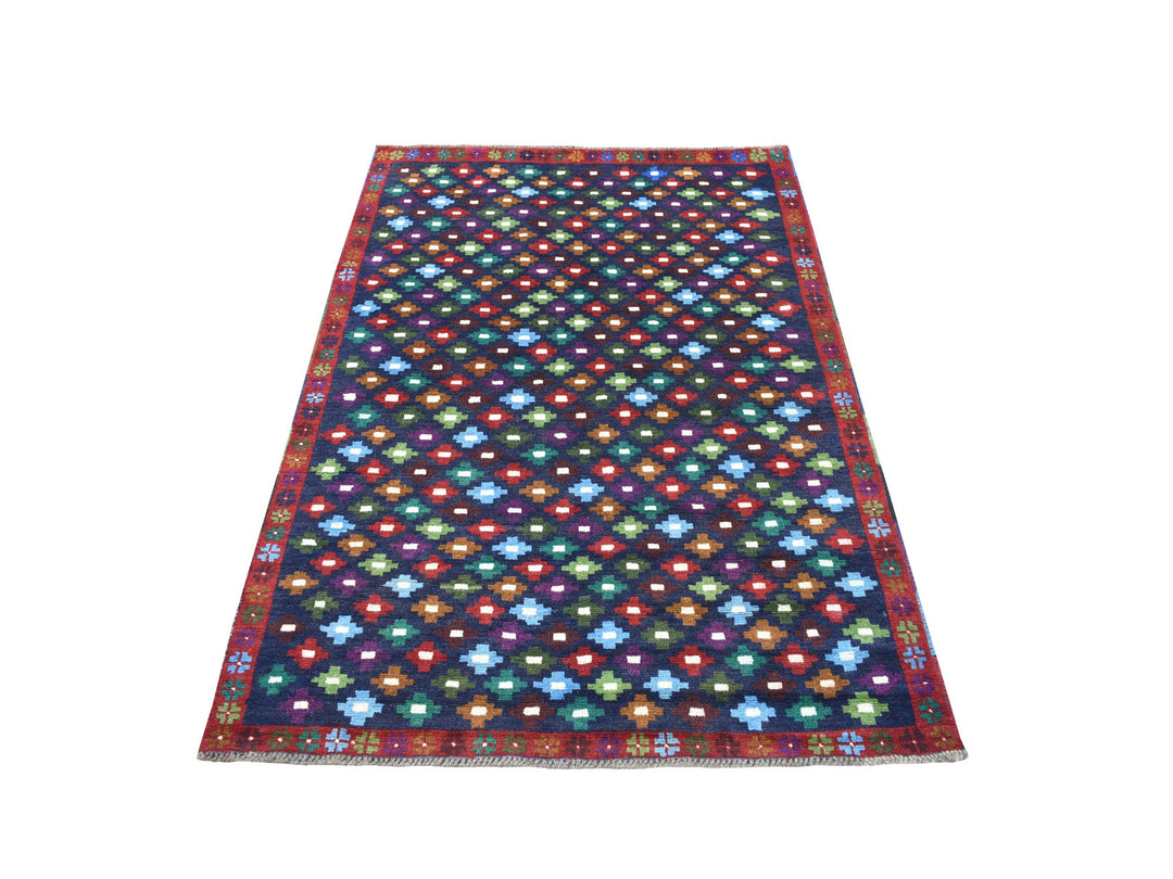 4'1" x 6'0" New Hand Knotted Blue Wool Rectangle Oriental Rug - MOA10253311