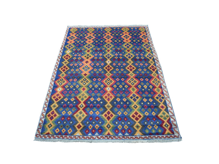 4'1" x 5'8" New Hand Knotted Blue Wool Rectangle Oriental Rug - MOA10253316