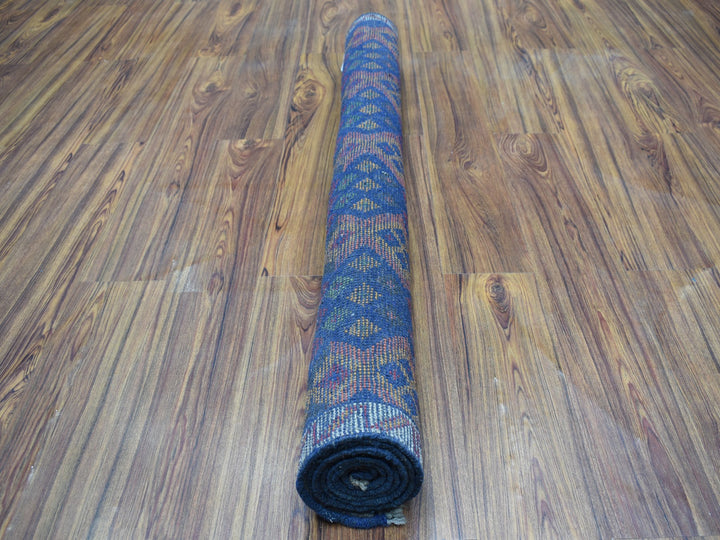 4'1" x 5'8" New Hand Knotted Blue Wool Rectangle Oriental Rug - MOA10253316