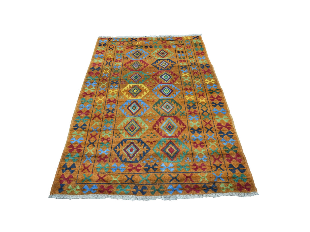 4'3" x 6'0" New Hand Knotted Orange Wool Rectangle Oriental Rug - MOA10253317