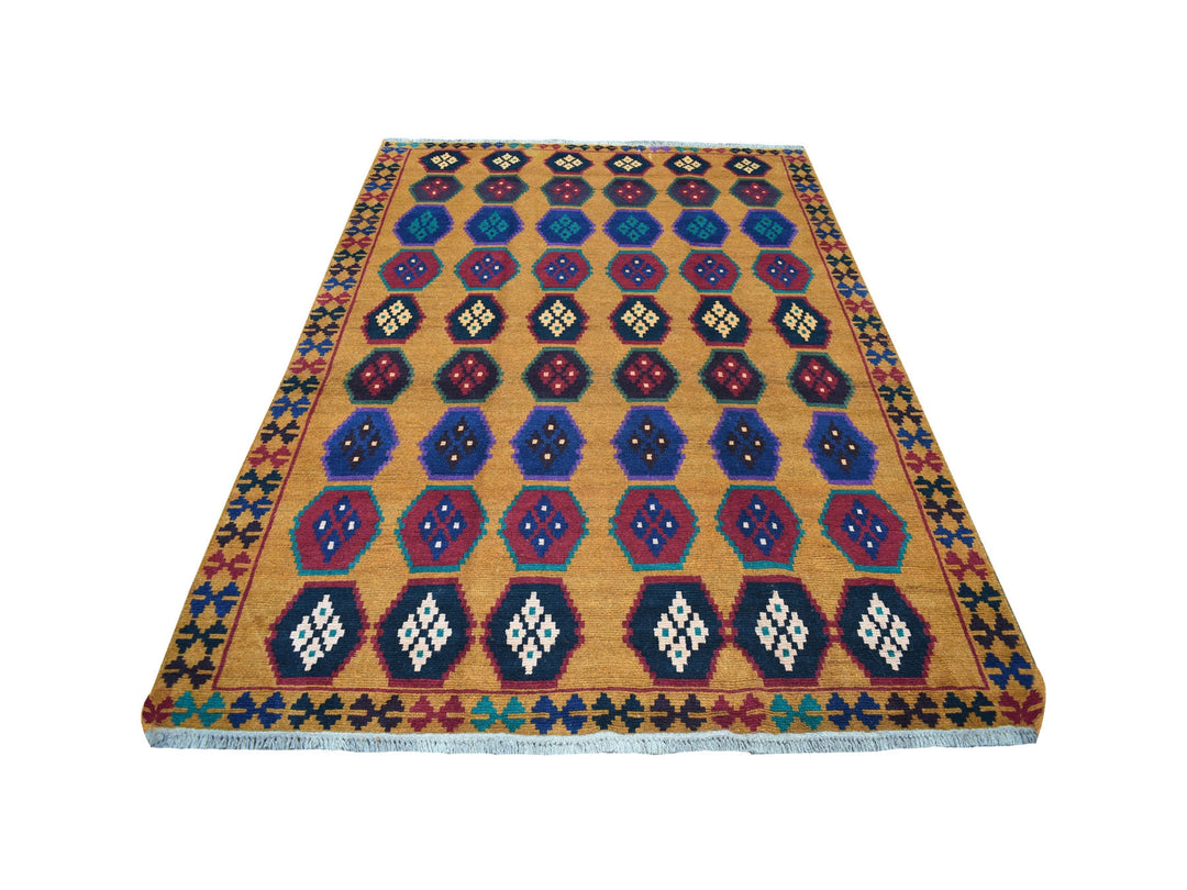 6'0" x 7'10" New Hand Knotted Orange Wool Rectangle Oriental Rug - MOA10253331