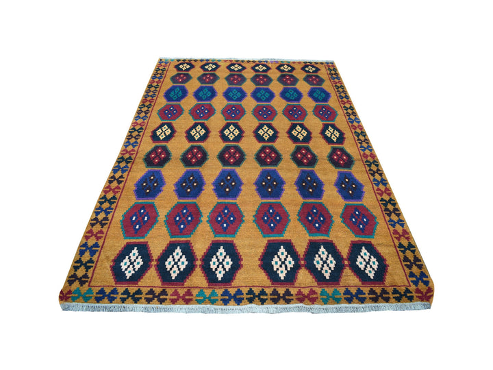 6'0" x 7'10" New Hand Knotted Orange Wool Rectangle Oriental Rug - MOA10253331