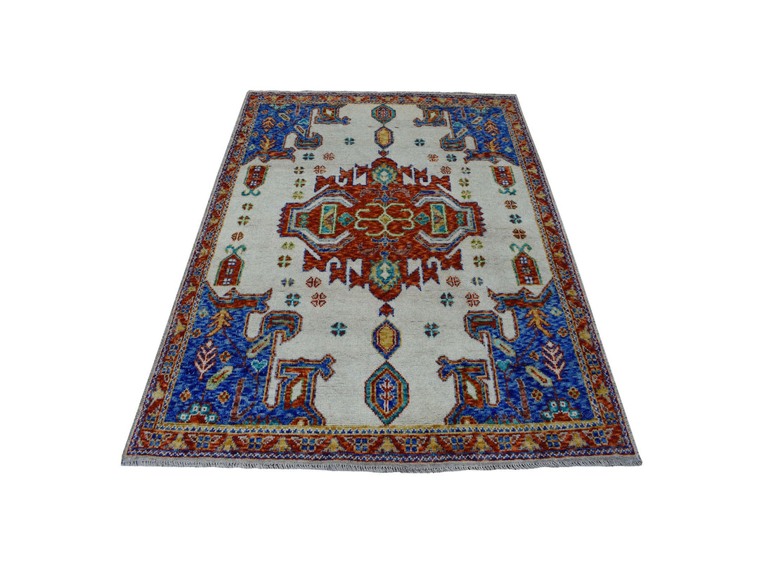 5'0" x 6'7" New Hand Knotted Ivory Wool Rectangle Oriental Rug - MOA10253337