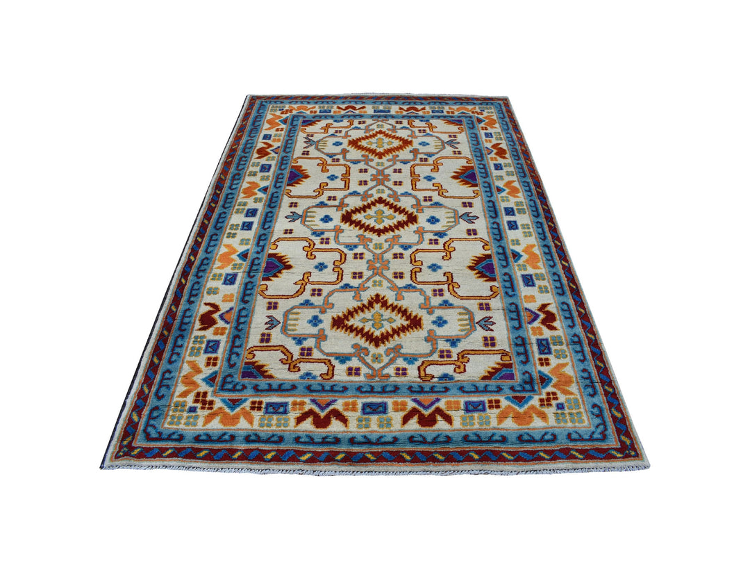 5'8" x 7'8" New Hand Knotted Ivory Wool Rectangle Oriental Rug - MOA10253341