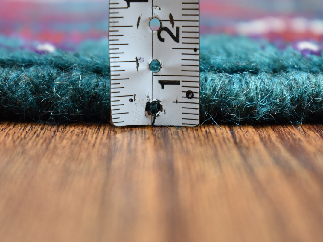 6'6" x 9'4" New Hand Knotted Green Wool Rectangle Oriental Rug - MOA10253354