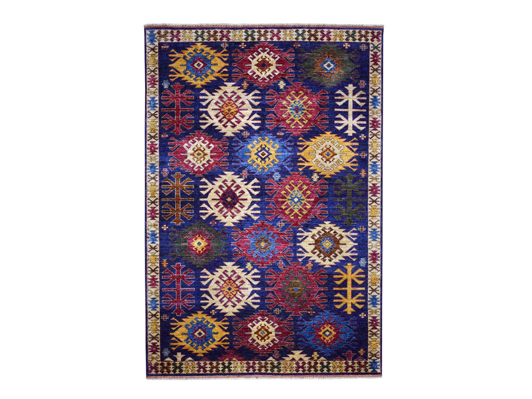 6'0" x 8'10" New Hand Knotted Blue Wool Rectangle Oriental Rug - MOA10253472