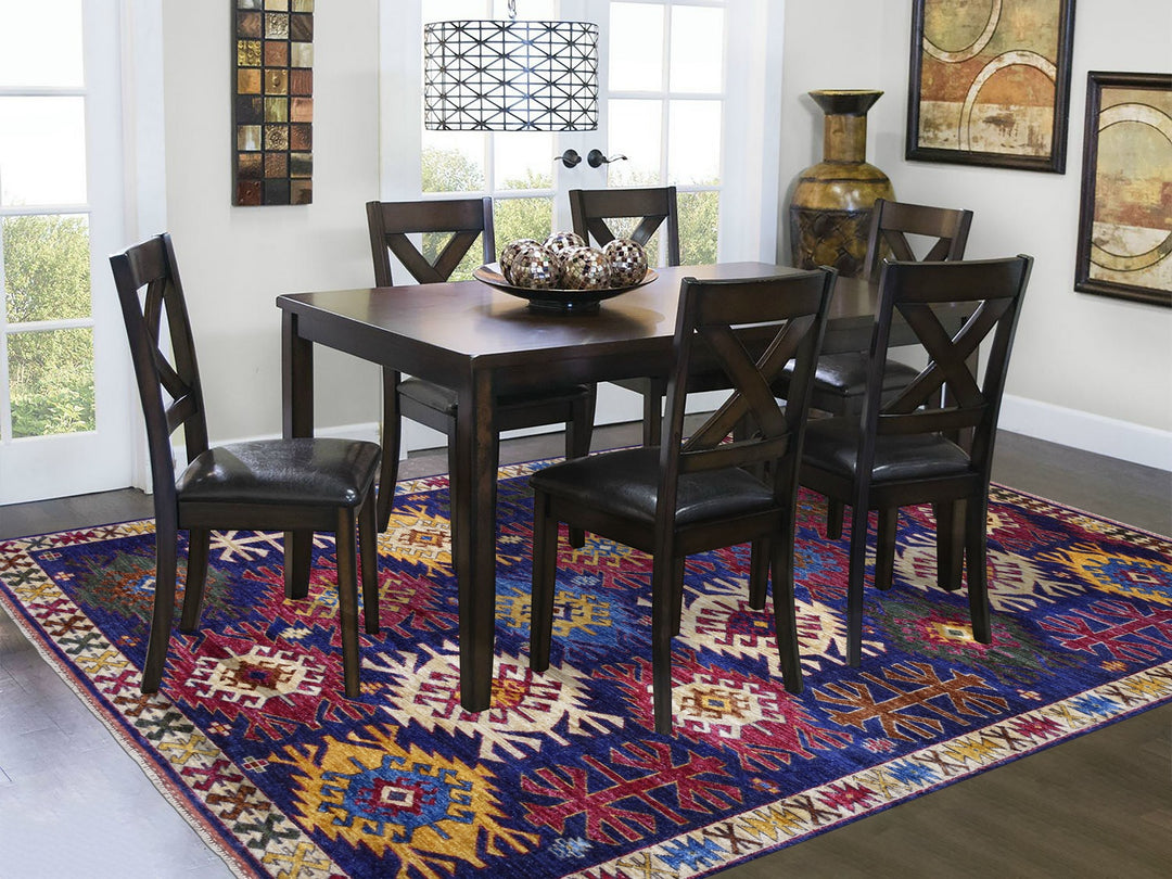 6'0" x 8'10" New Hand Knotted Blue Wool Rectangle Oriental Rug - MOA10253472