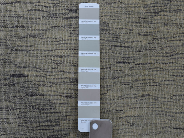 3'1" x 14'0" New Hand Woven Grey Wool Runner Oriental Rug - MOA10253819