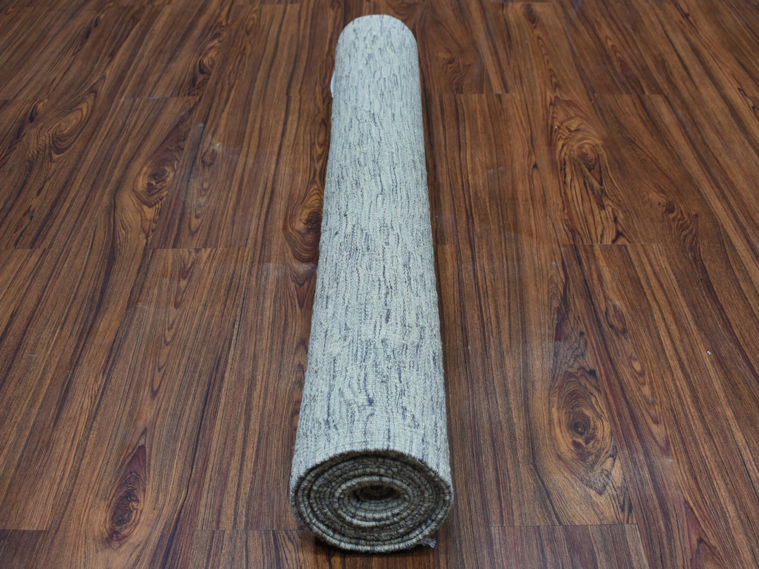 3'1" x 14'0" New Hand Woven Grey Wool Runner Oriental Rug - MOA10253819