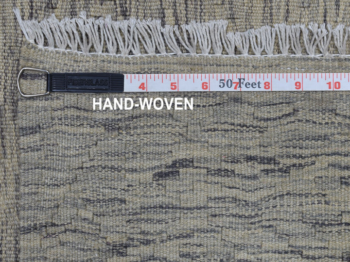 3'1" x 14'0" New Hand Woven Grey Wool Runner Oriental Rug - MOA10253819