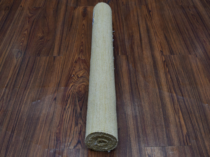 2'6" x 6'7" New Hand Woven Yellow Wool Runner Oriental Rug - MOA10253851