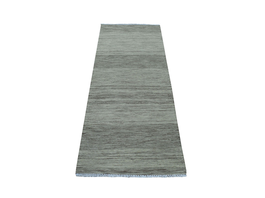 2'4" x 6'4" New Hand Woven Grey Wool Runner Oriental Rug - MOA10253856