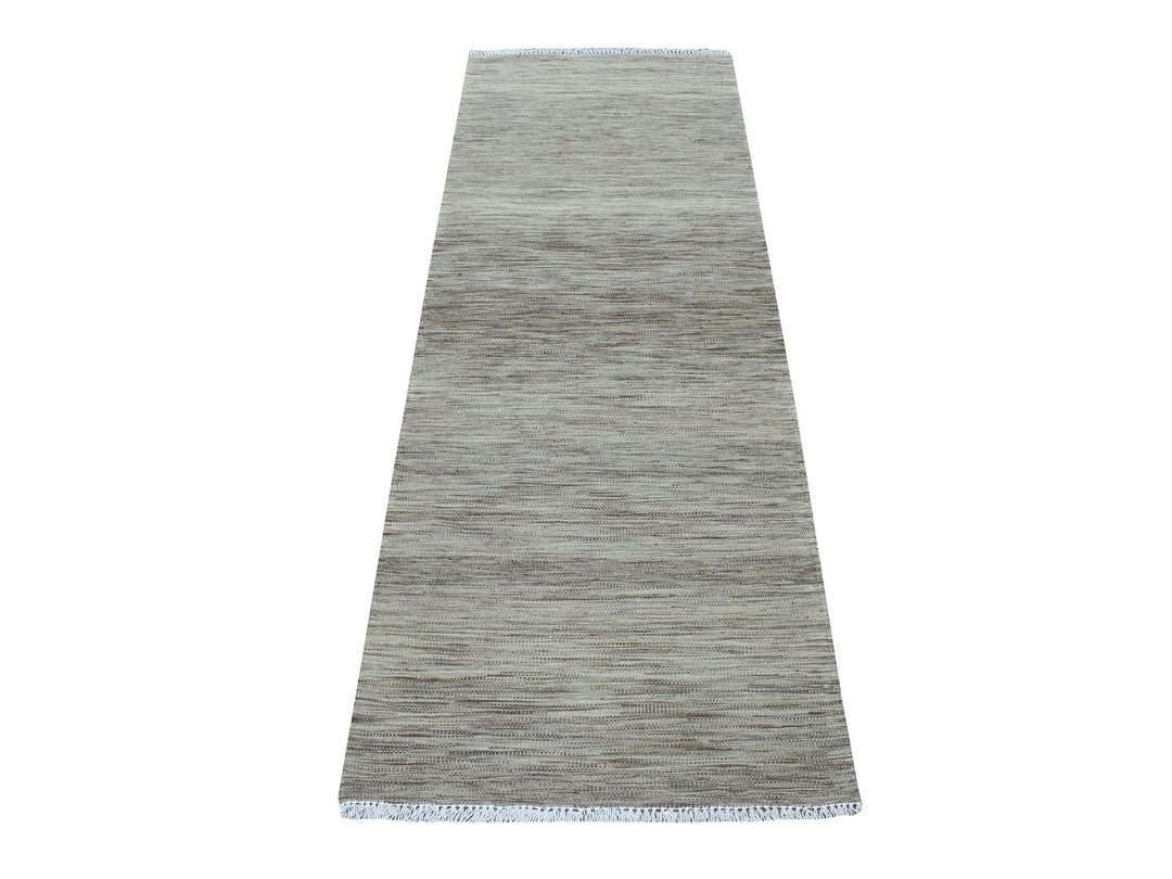 2'4" x 6'3" New Hand Woven Grey Wool Runner Oriental Rug - MOA10253862