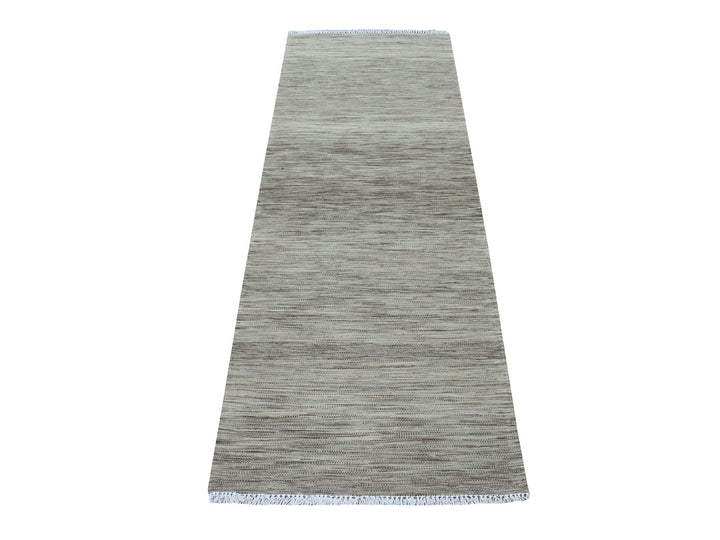 2'4" x 6'3" New Hand Woven Grey Wool Runner Oriental Rug - MOA10253862