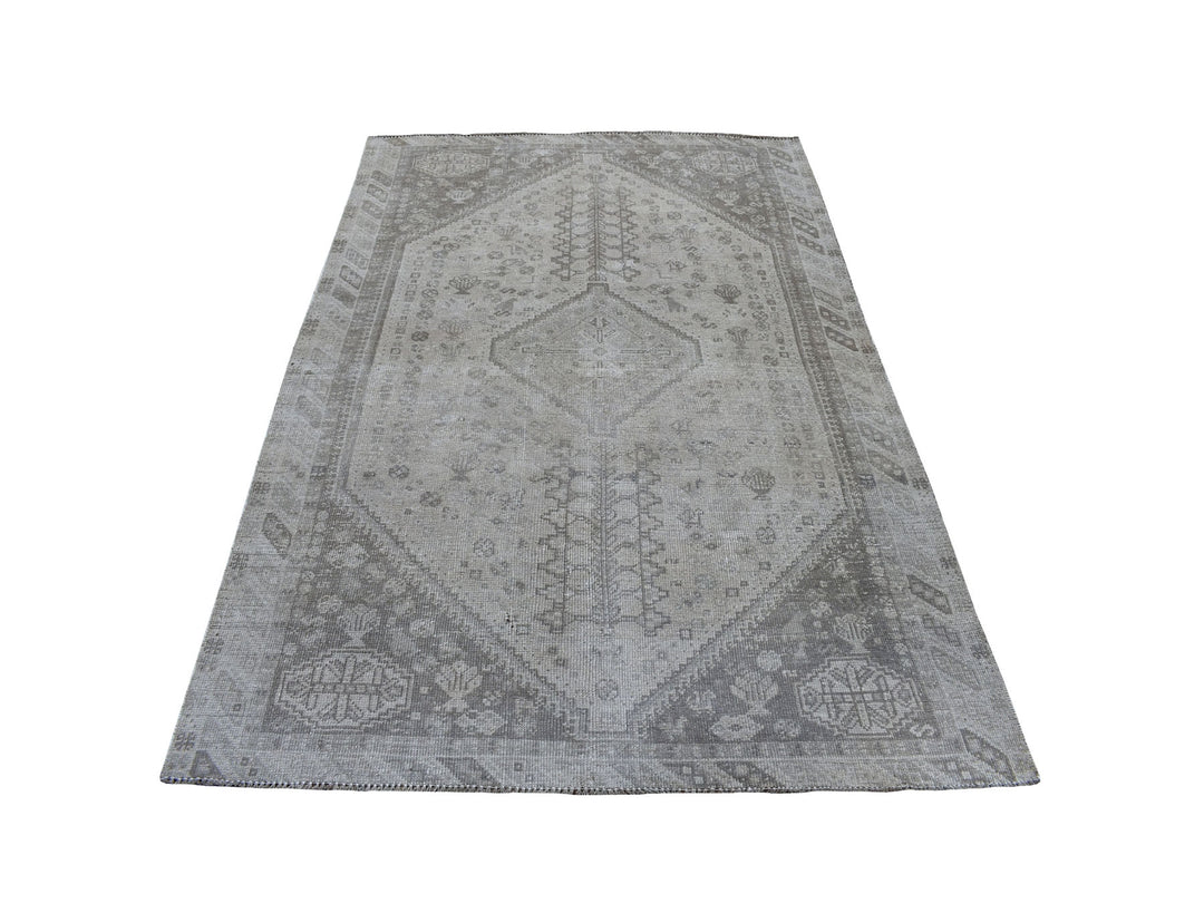 4'10" x 7'3" New Hand Knotted Brown Worn Wool Rectangle Oriental Rug - MOA10254029