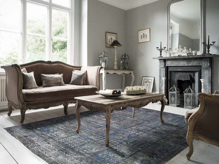 6'9" x 9'3" New Hand Knotted Grey Worn Wool Rectangle Oriental Rug - MOA10254032