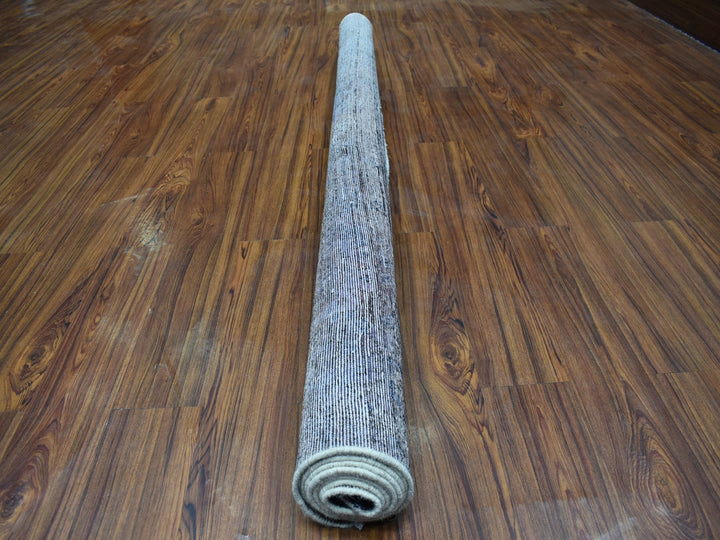 6'9" x 9'3" New Hand Knotted Grey Worn Wool Rectangle Oriental Rug - MOA10254032