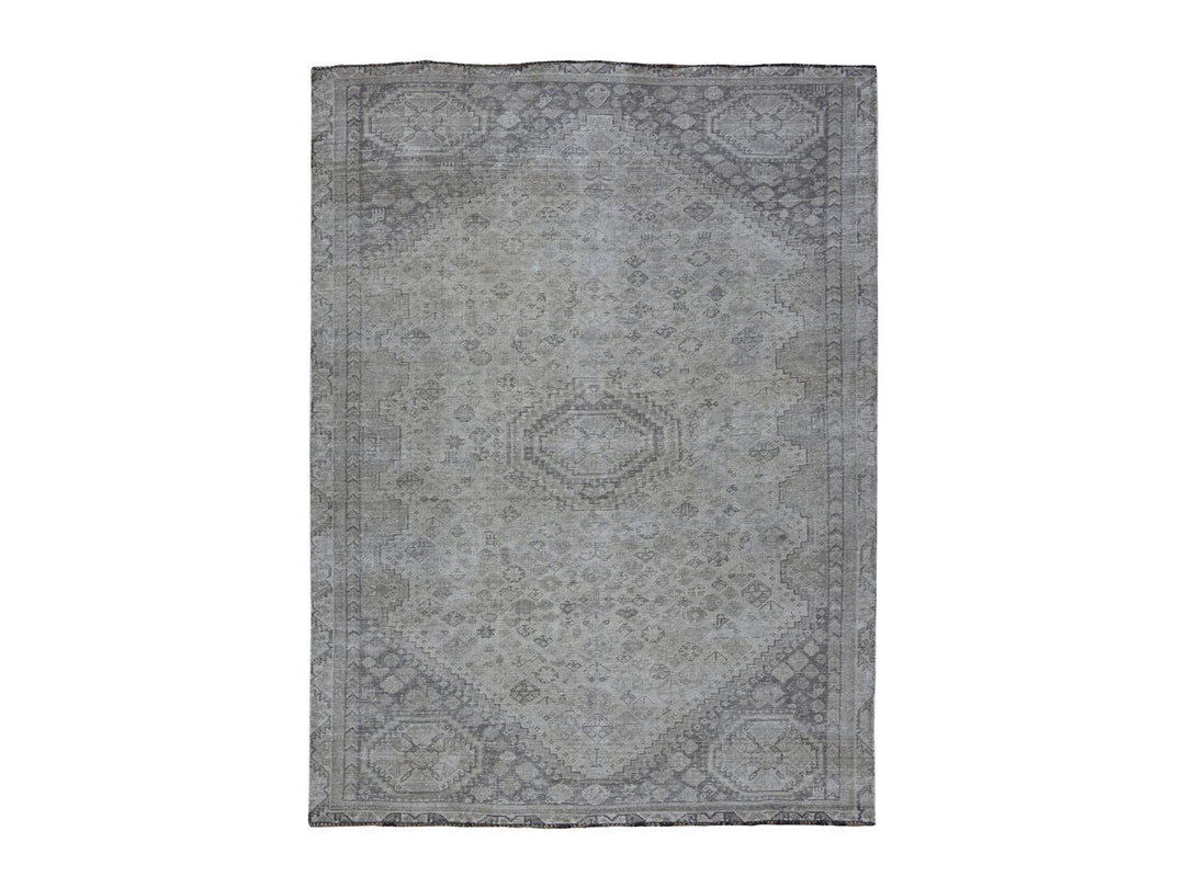 6'10" x 9'9" New Hand Knotted Ivory Worn Wool Rectangle Oriental Rug - MOA10254033